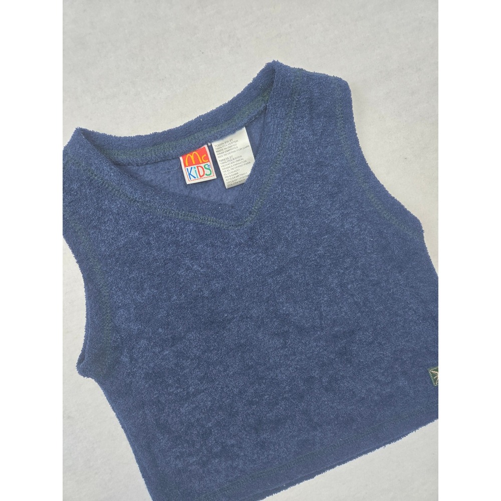 Vintage McDonalds Mc Kids‎ Toddler 3T Blue Terry Cloth V Neck Sleeveless Vest